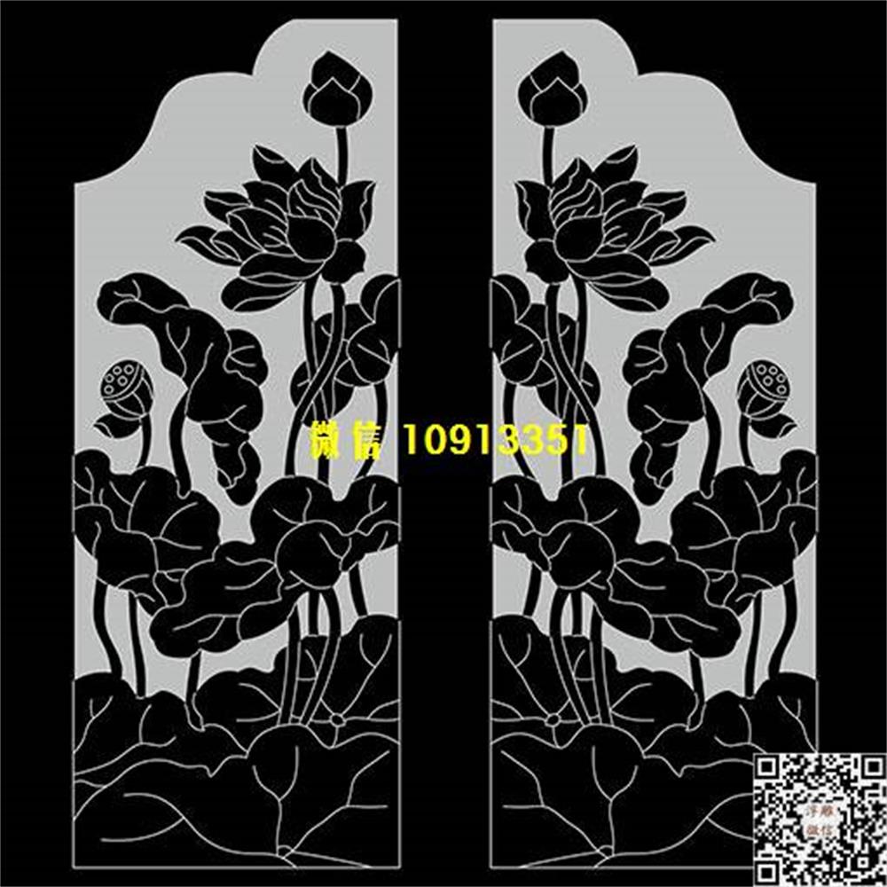 精雕图15a荷花墓碑板精雕图线雕图线条图单线铣底图_电脑雕刻plt文泰矢量图精雕图浮雕图